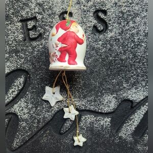 Christmas Chimes Jasco Ceramic Boy In Pajamas And Dog 1980 Vintage Bell Ornament